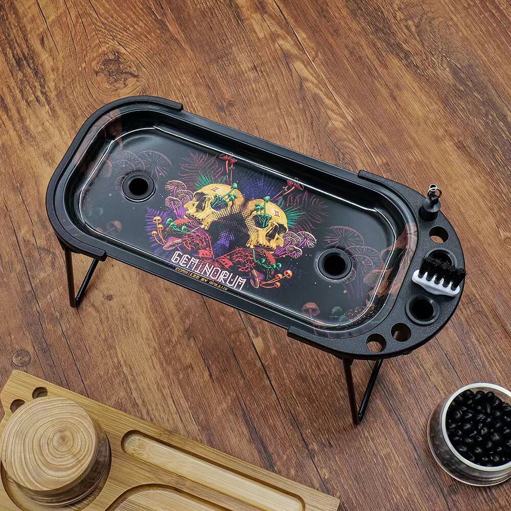 Tinplate Rolling Tray Cone Loader Set, Metal Foldable Stand Rolling Tray Console