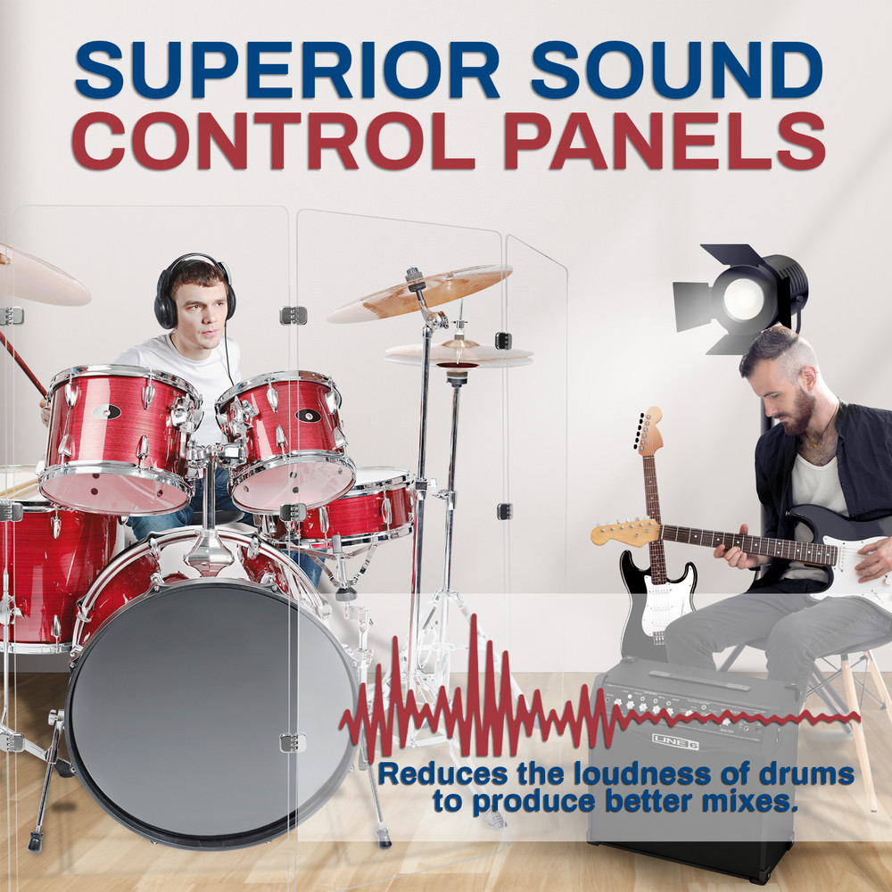 DS4 Professional Drum Shield - Five Clear Acrylic Panels with Chrome Hinges