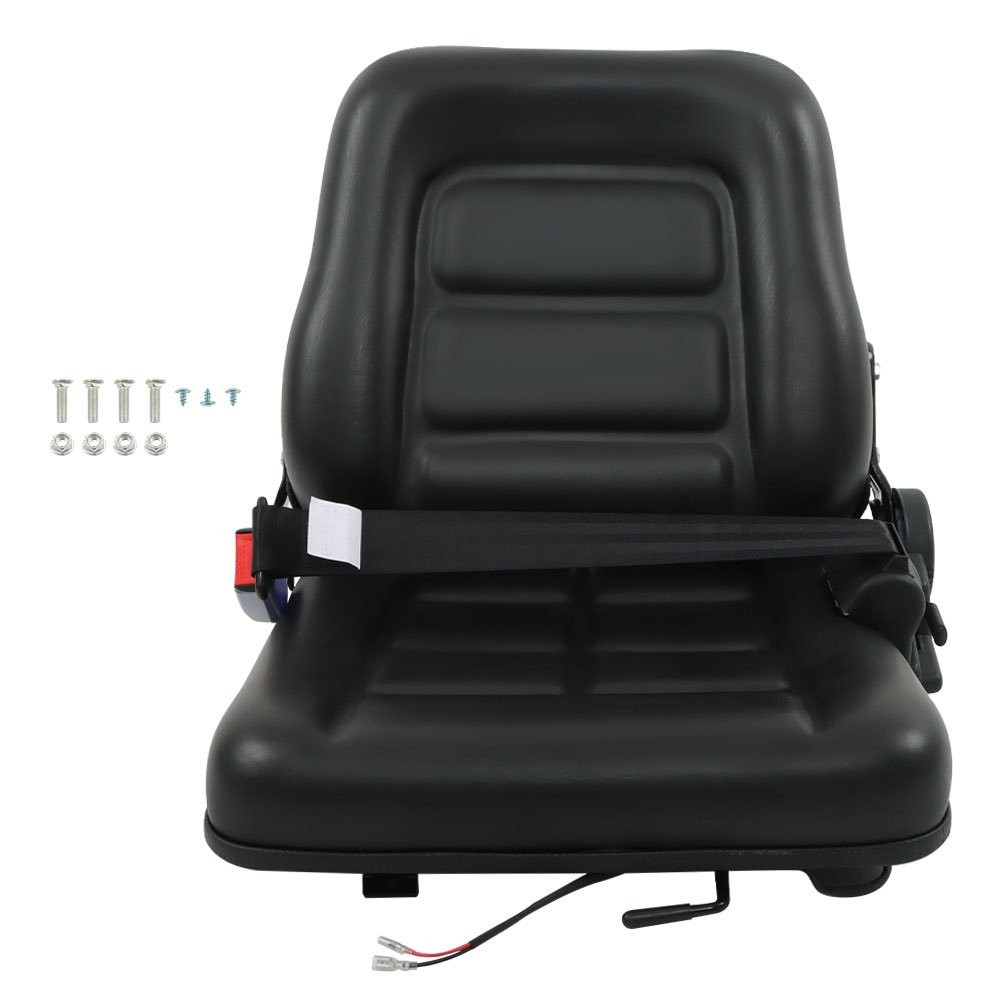 Forklift Seat Fold Down Tractor Seat Adjustable Back & Seatbelt Universal