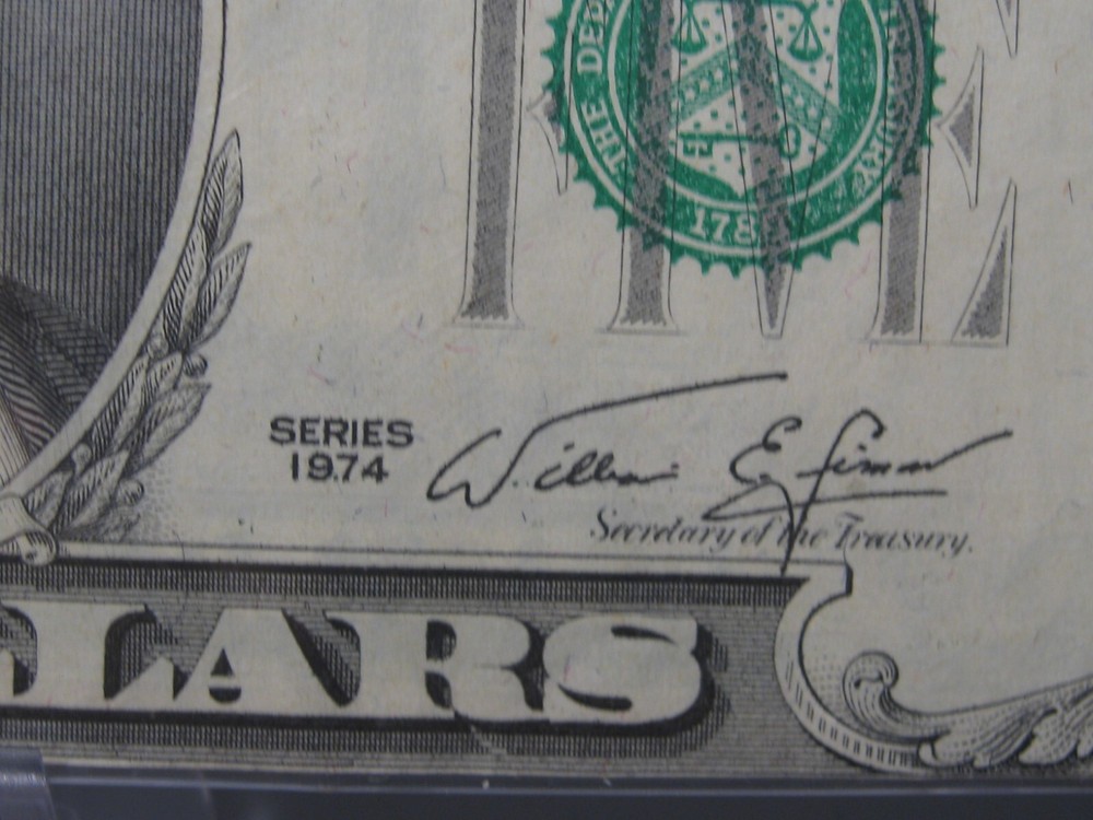 ERROR Note: 1974 $5 FRN Note. 2nd Print Shift Off-Center Error.