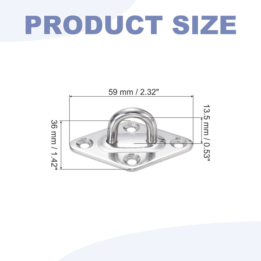 2Pcs M5 Eyelet Bracket Set Diamond Shaped Hook Plate and Hook, Silver