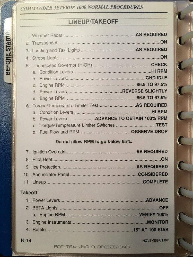Commander Jetprop 1000 Normal Procedures Pilot Checklist aka 695A & 695B