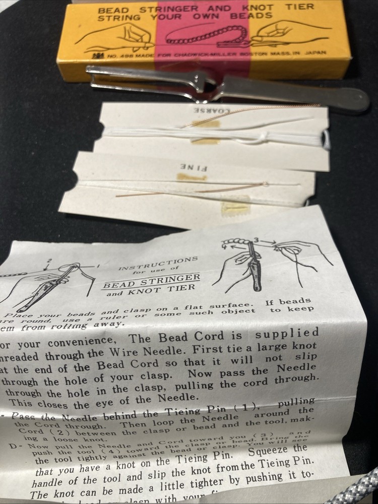 Bead Stringer & Knot Tool + string + instructions + box for Hand Made Jewelry