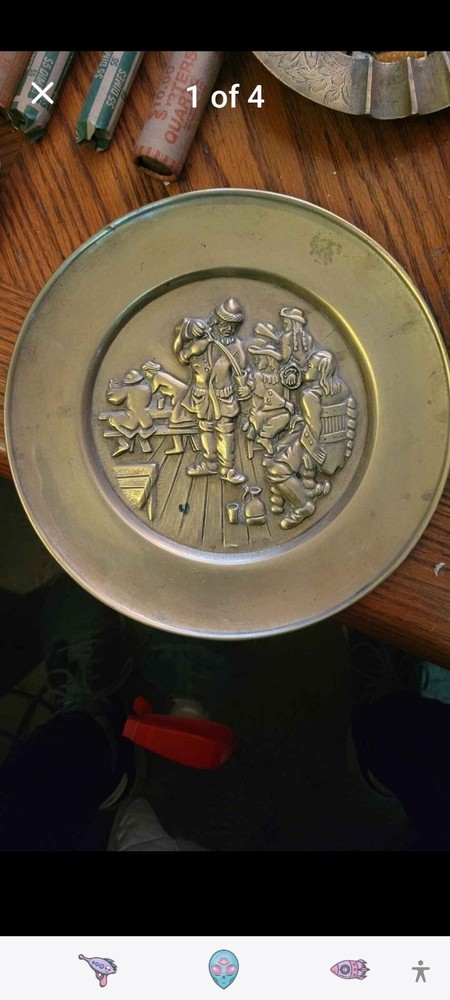 Antique brass decorative plate 9"