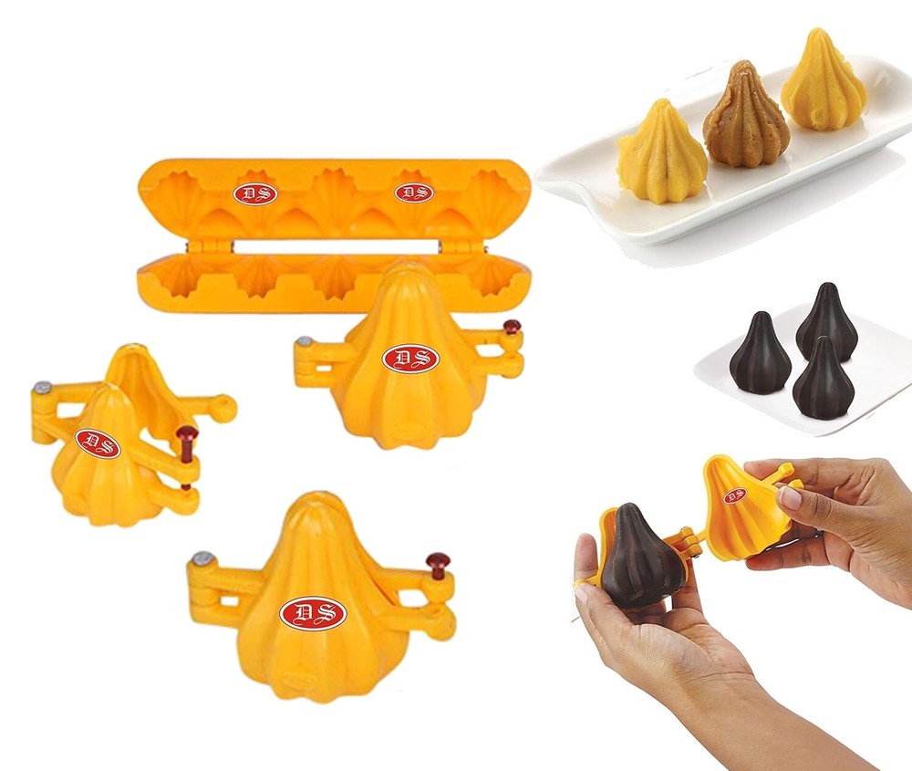 Plastic Modak Maker and Chocolate Mould 4 Size Combo