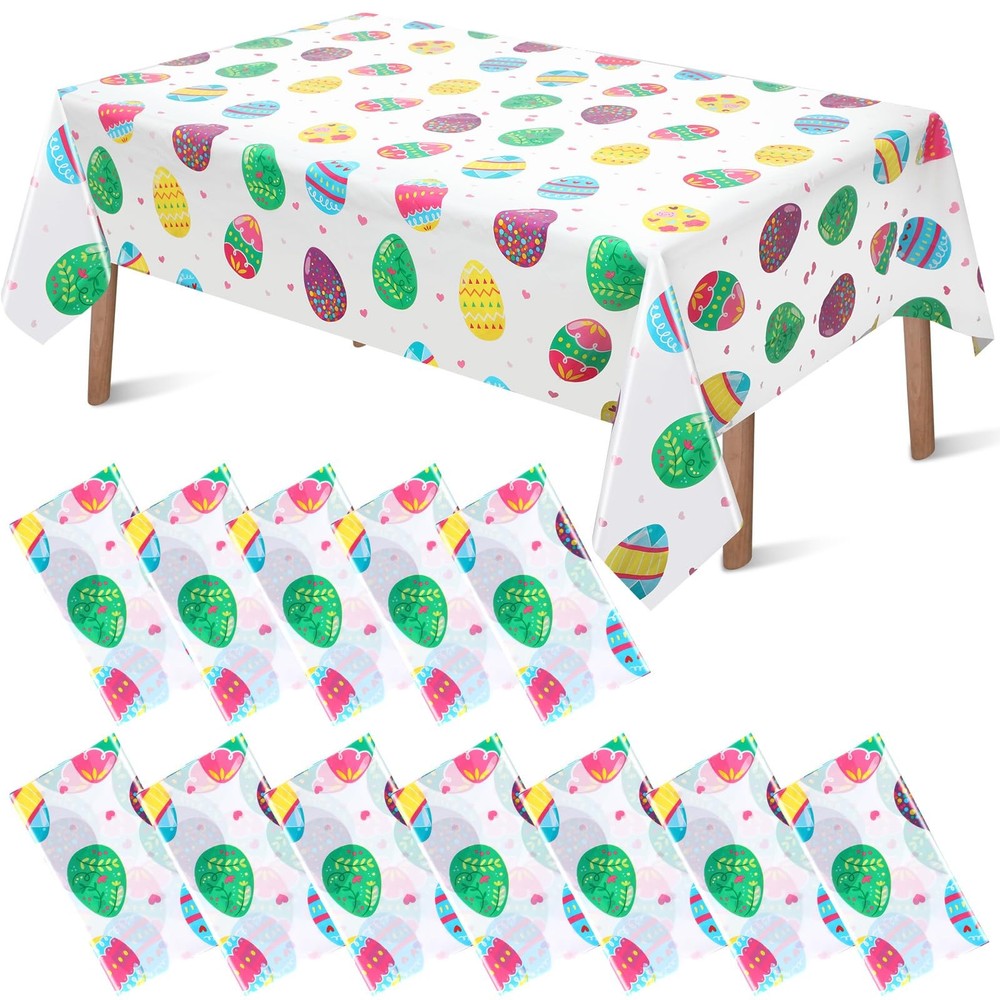 12 Pieces Easter Eggs Plastic Tablecloths Colorful Disposable Rectangle Easte...