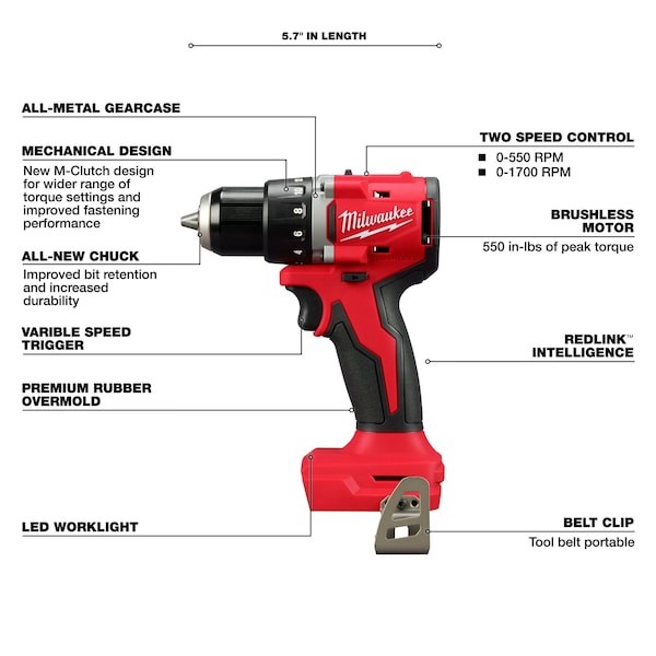 Milwaukee Tool 3601-20 M18 Compact Brushless 1/2" Drill/Driver