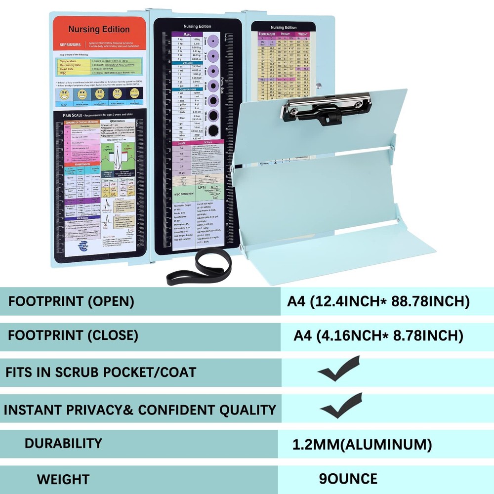 Nursing Clipboard Foldable Pocket Size-Nursing Edition Cheat Sheets Aluminum ...