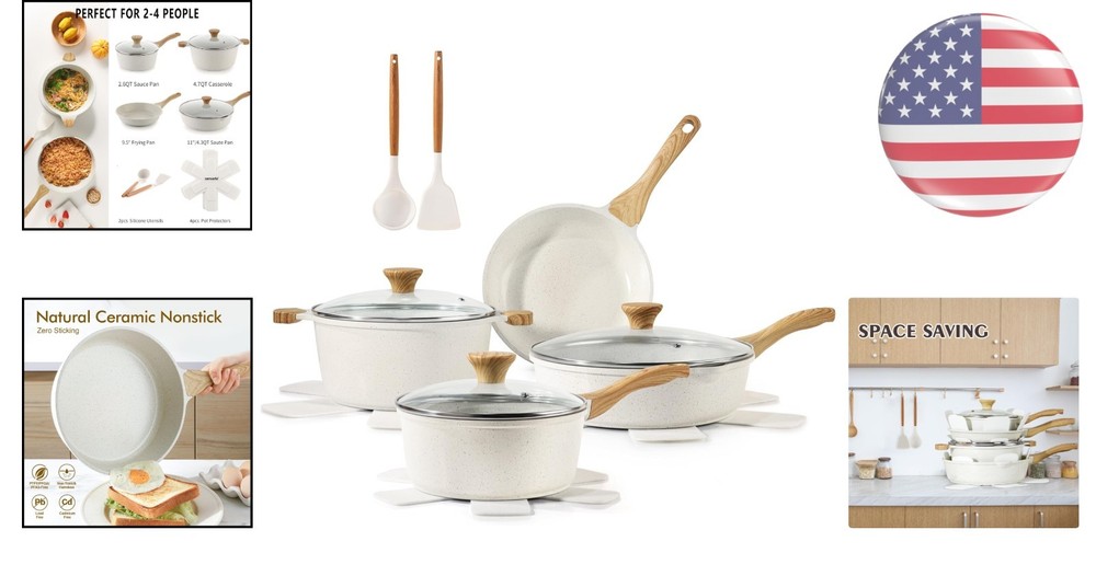 Versatile Nonstick Ceramic Cookware Set, 13-Piece - Perfect for Healthy Cooking