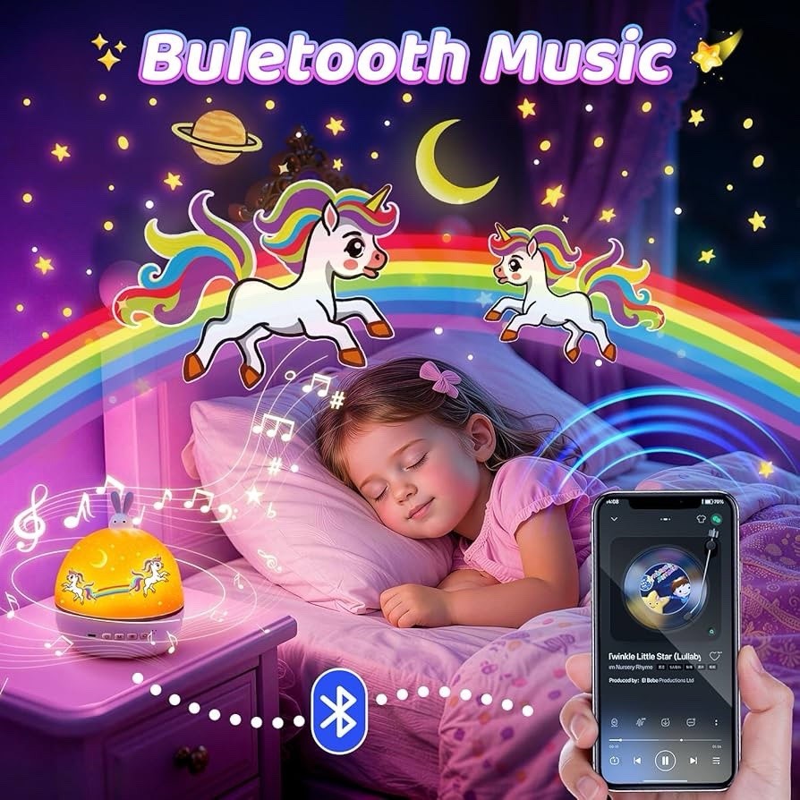 Bluetooth LED Night Light Projector, Remote, 15 Films, Adjustable, Kids Bedroom