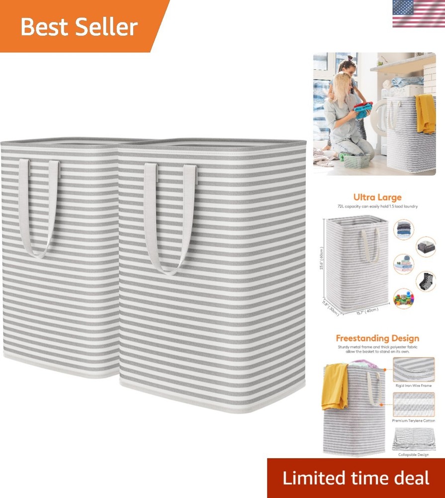 Brand New Laundry Hamper 2 Pack Grey Collapsible Waterproof