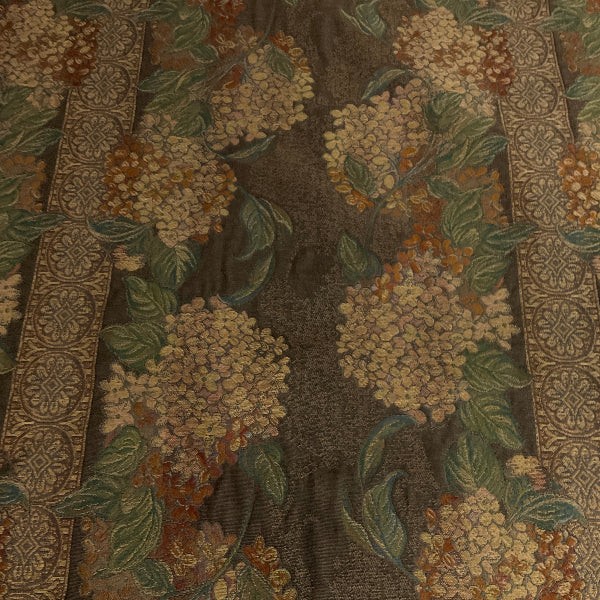 Beige Brown Floral Panel Stripe Upholstery Fabric