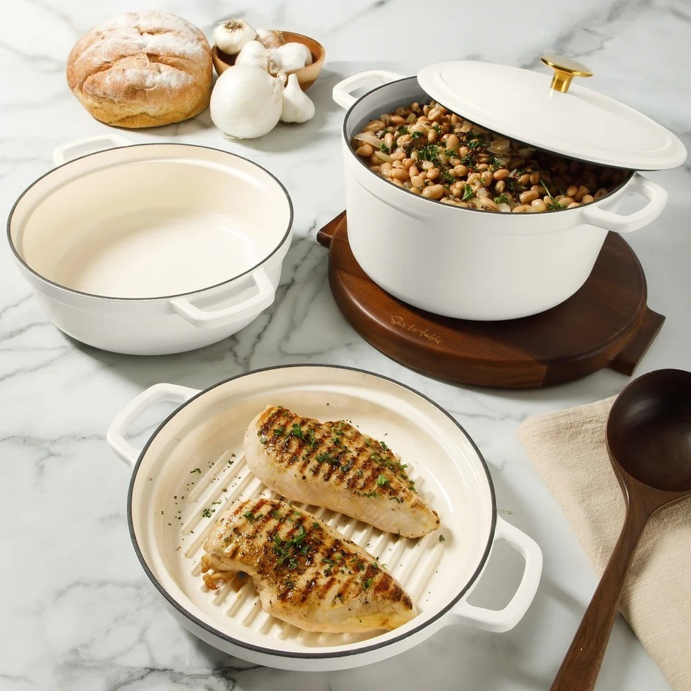 Sur La Table Enameled Cast Iron Stackable Cookware Set Heavy-Duty Grill Pan NIB