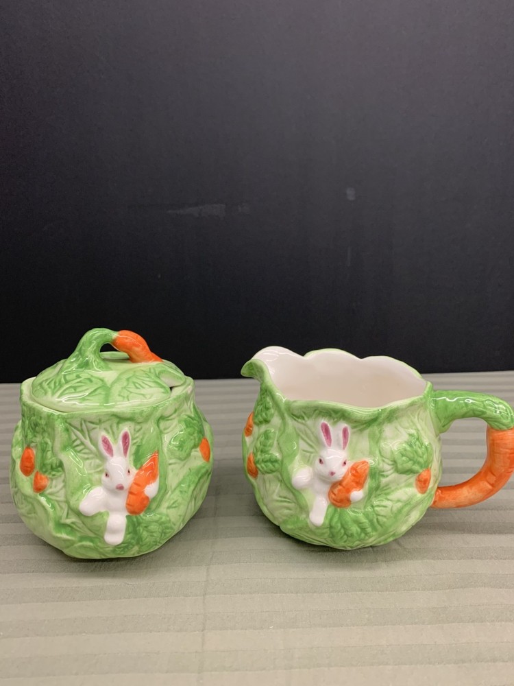 Hometrends Springtime Sugar & Creamer Cabbage/Rabbits READ
