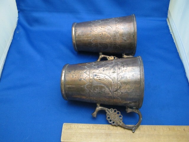 Pair Early LATIN AMERICAN Copper HANDLED DRINKING CUPS