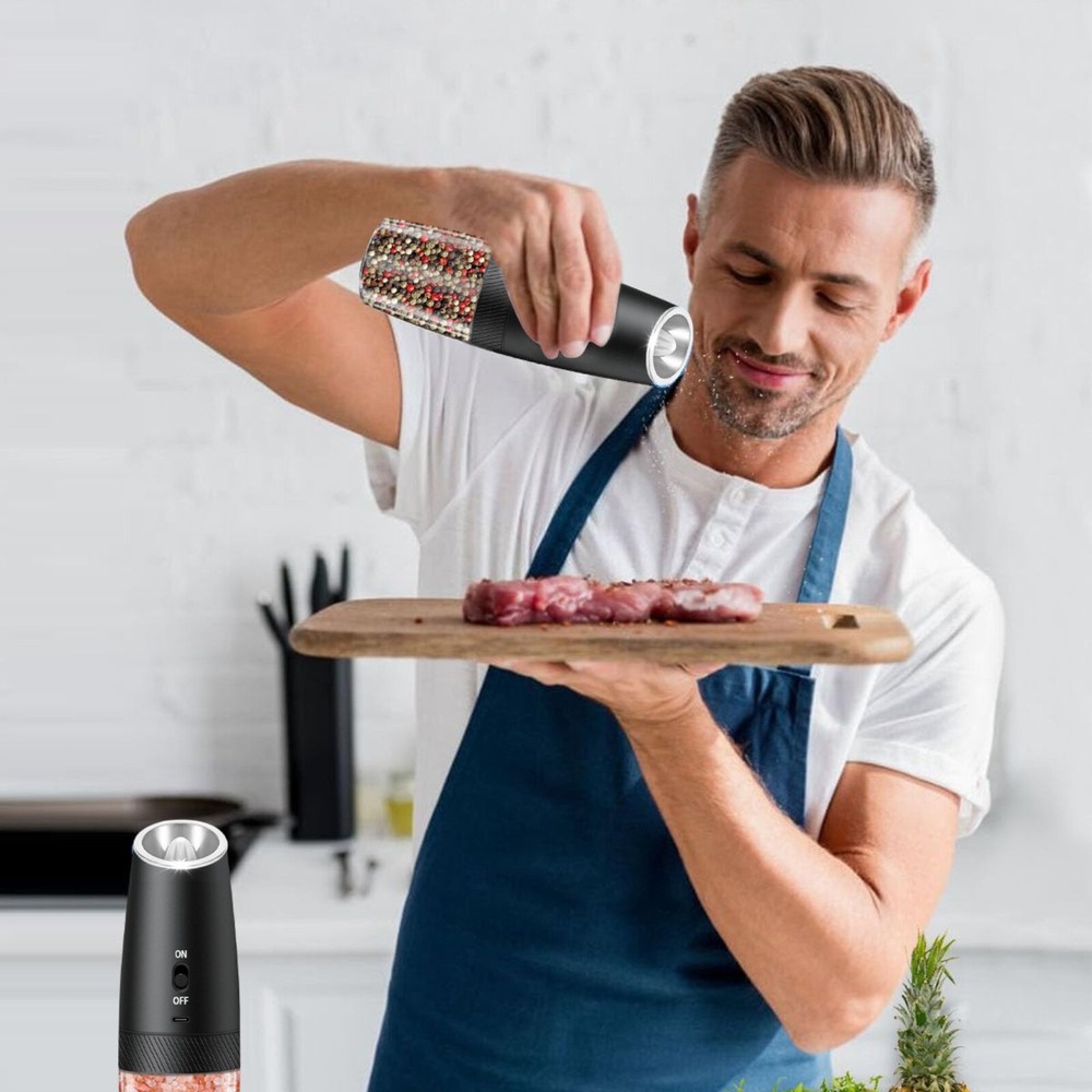 2 Pack Gravity Electric Salt and Pepper Grinder Mill Shaker Adjustable Automatic