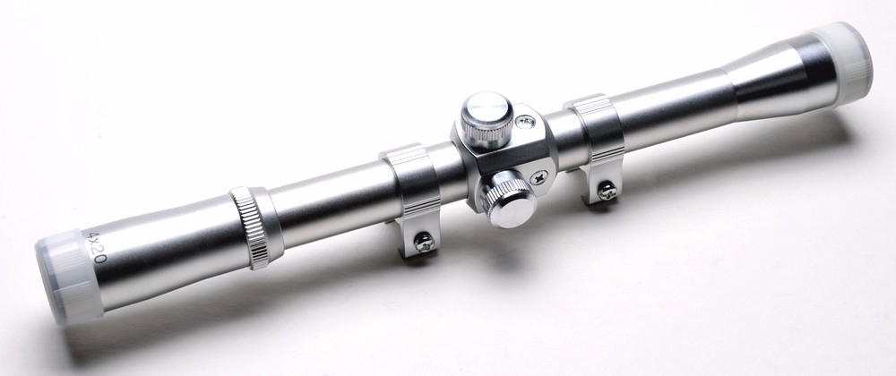 22 RIFLE SCOPE 4X20 with Dovetail Ring Stainless Silver NEW