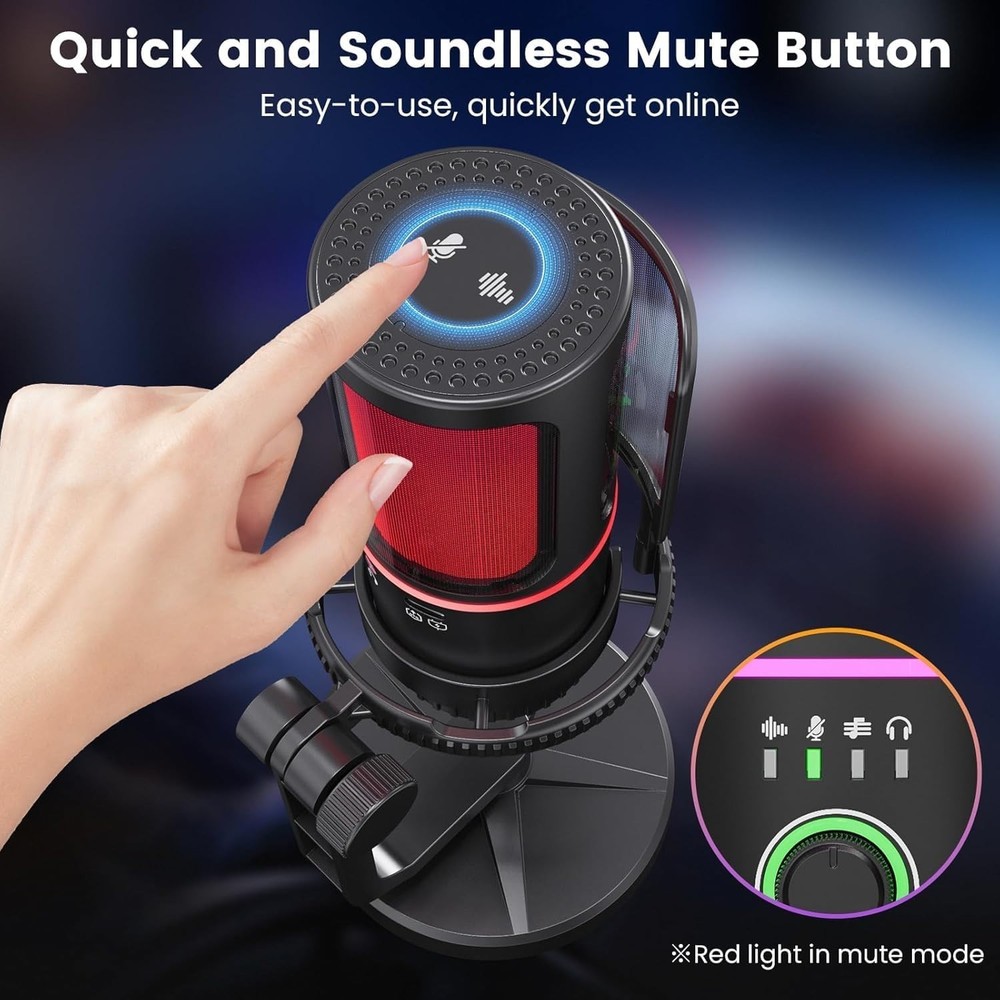 SINWE Gaming Microphone with Noise Cancelation & Gain Control- USB PC Black