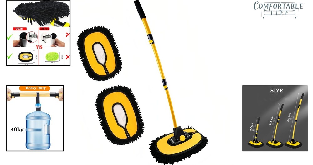 Long Handle Car Wash Mop Set with Microfiber Mitt for Scratch-Free Shine