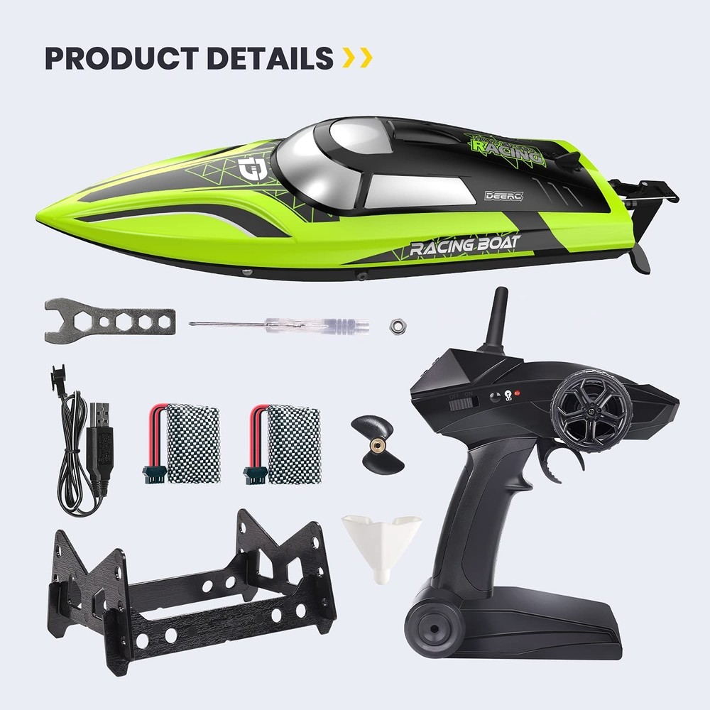 DEERC RC Boat with LED Light, 30+ Mins, Self Righting Remote Control Boat for...
