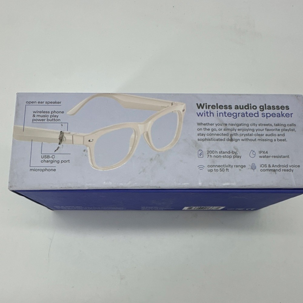 weariQ Wireless Smart Glasses Beige Glossy Frame Bluetooth USB-C