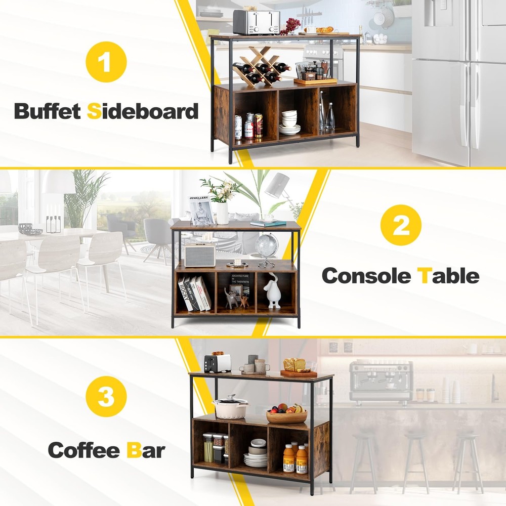 IFANNY Rustic Brown Buffet Cabinet Sideboard w/ Open Shelf & 3 Cubbies