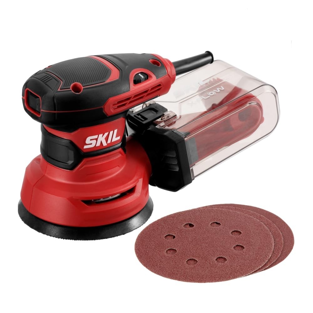 5” Random Orbital Sander with Cyclonic Dust Box & 3 Sanding Sheets - Multi-Color