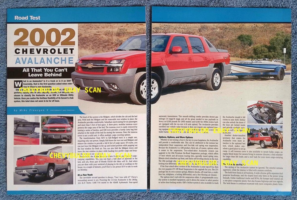 2002 Chevrolet Avalanche Pickup Road Test Info Article "All That You..."