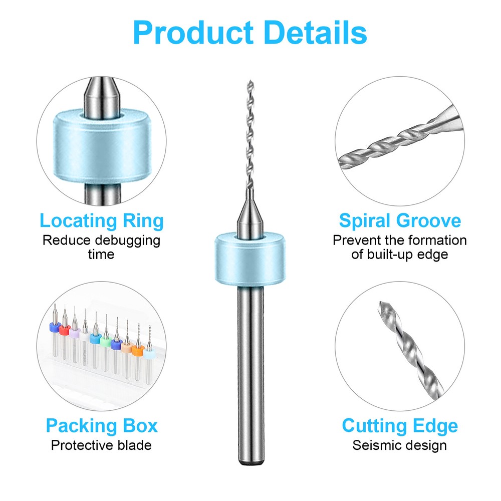 50PCS Carbide Micro Drill Bits Set 0.1-1.0mm PCB Driiling Bit for CNC Engraving