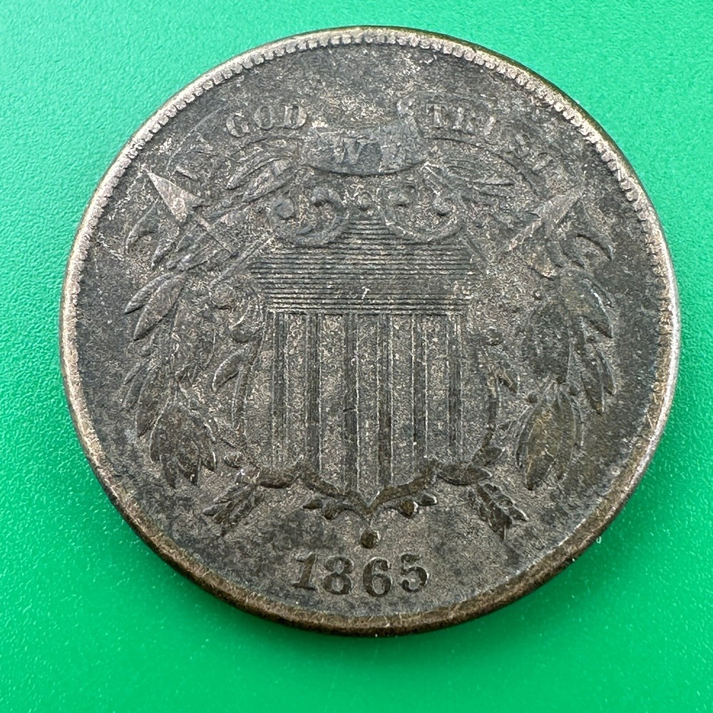 1865 Philadelphia Mint Copper Two Cent Coin US Coin VF