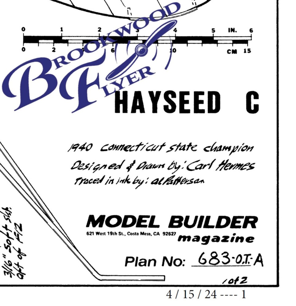 HAYSEED C Model Builder PLAN + MIRRORED WING to Build 74” FF Model Plane