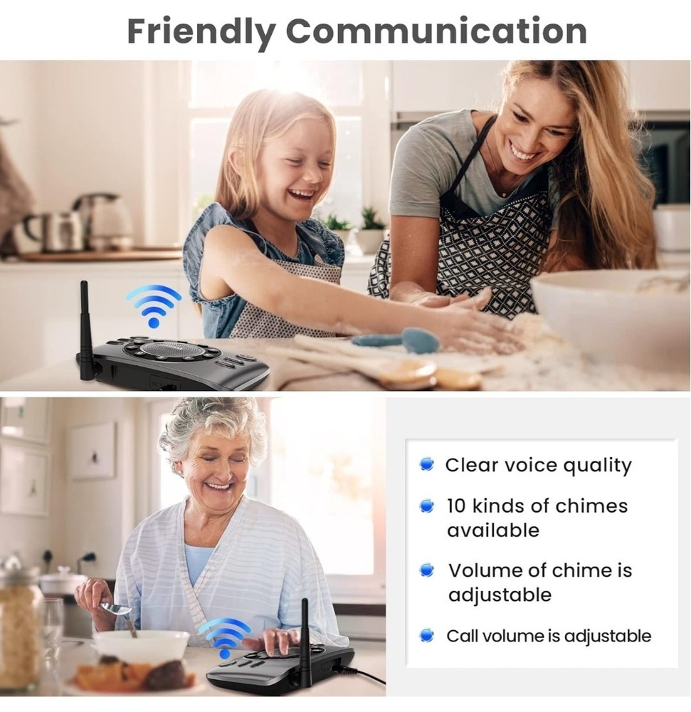 Hands Free Wireless Intercom Doorbell for Home Classroom, Two-Way Communicator
