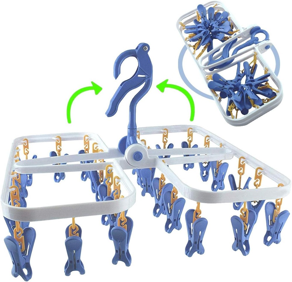 Foldable Plastic Hanging Dry Rack with 28 Clothespins - Space Saver Drier