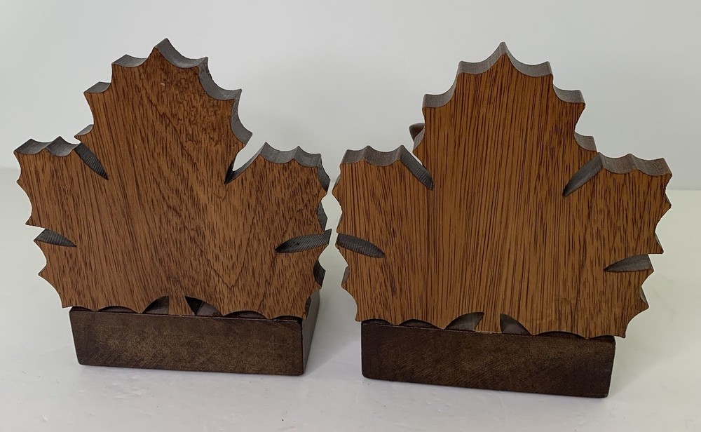 Wood Bookends Beaver Maple Leaf Made in Canada Handmade