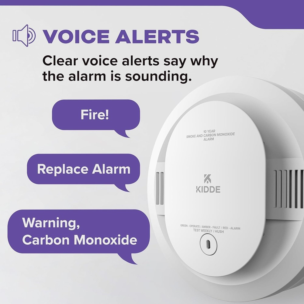 Kidde Smoke & Carbon Monoxide Detector, Voice Alerts,LED Warning Light Indicator