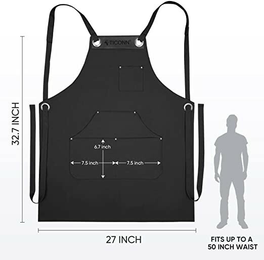 Heavy Duty Waxed Canvas Apron, 16oz Thick Canvas Multi-Functional Apron Standard