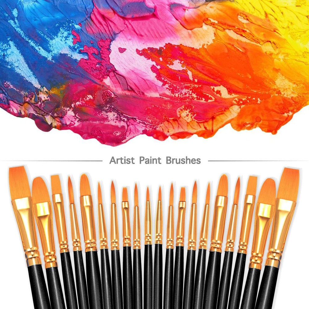 BOSOBO Paint Brushes Set, 2 Pack 20 Pcs Round Pointed Tip Nylon 2 Pack, Black