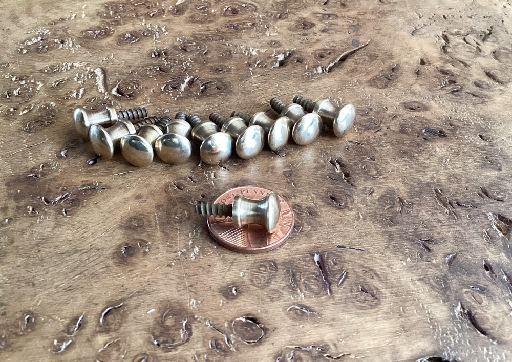 Antique Brass Tiny Cabinet Knobs / Pulls X 10.