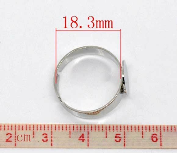 20 Silver Tone ADJUSTABLE RING bases – Ring Size 8 – Glue Pad 10mm