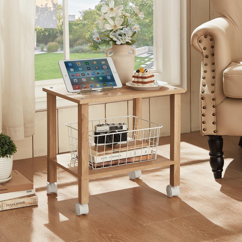 2 Tier Printer Stand with Storage,Under Desk Shelf Printer Table,Small Printe...