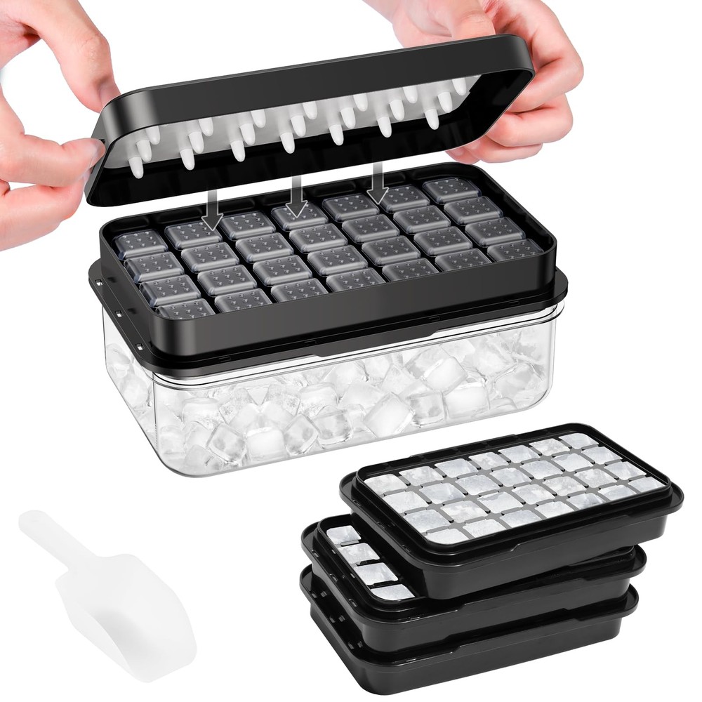 PHINOX Ice Cube Tray with Lid and Bin, 3 Pack Plastic Ice Cube Tray Molds, 84...