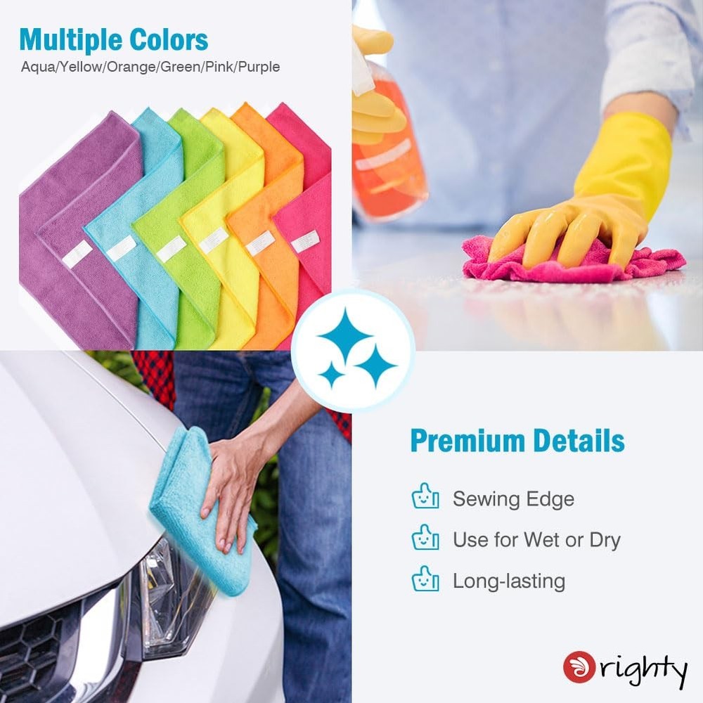 Orighty Microfiber Cleaning Cloth Pack of 12, Multicolor