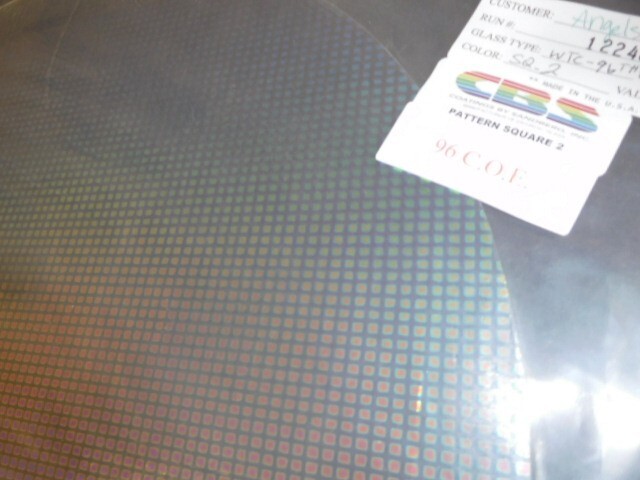 Dichroic Glass: CBS 96 COE Square #2 Pattern on Thin Clear - 3"Sq