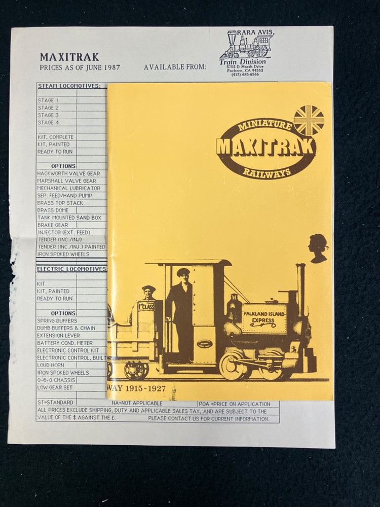 1987 MINIATURE MAXITRAK RAILWAYS CATALOG & PRICE LIST