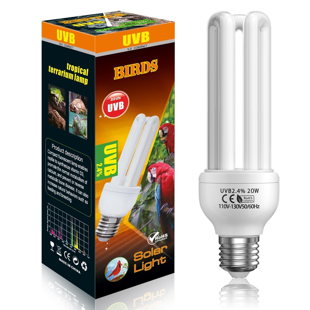 2.4% UVB Bulb Birds Reptiles 20W Compact Fluorescent UVA UVB Light E26 Base