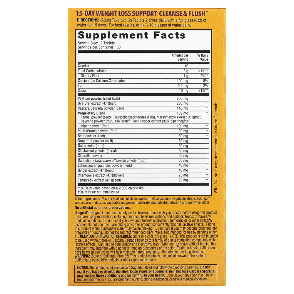 15-Day Weight Loss Support, Cleanse & Flush, 60 Tablets