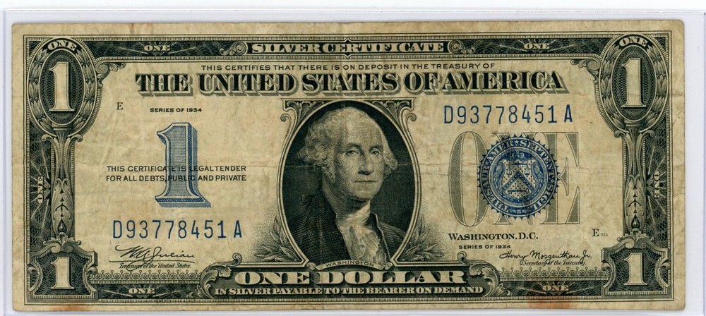 1934 Silver Certificate Blue Seal "Funny Back" #8451