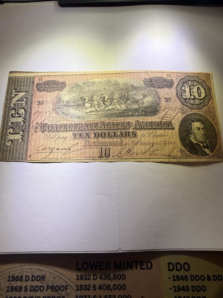 1864  $10 Ten Note Confederate Note Uncirculated
