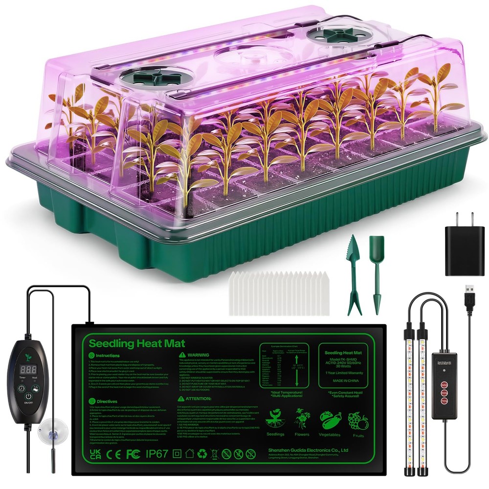 Starter Tray with Grow Light & Heating Mat, Digital Temperature Control, 40-C...