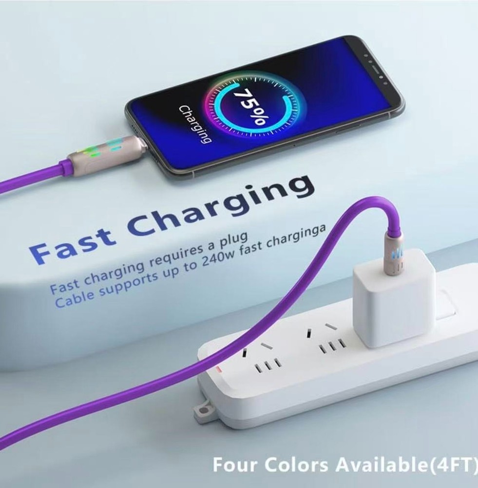 240W 2-in-2 Fast Data Cable USB C Multi Charger Cable with LED Indicator,